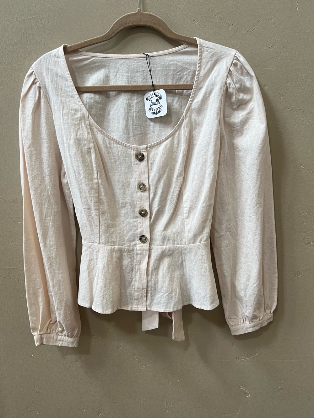 Cotton button up Top w/tie back NWT SZ L